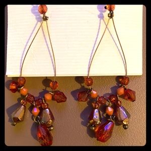 Multi-orange beaded dangle pierced earrings